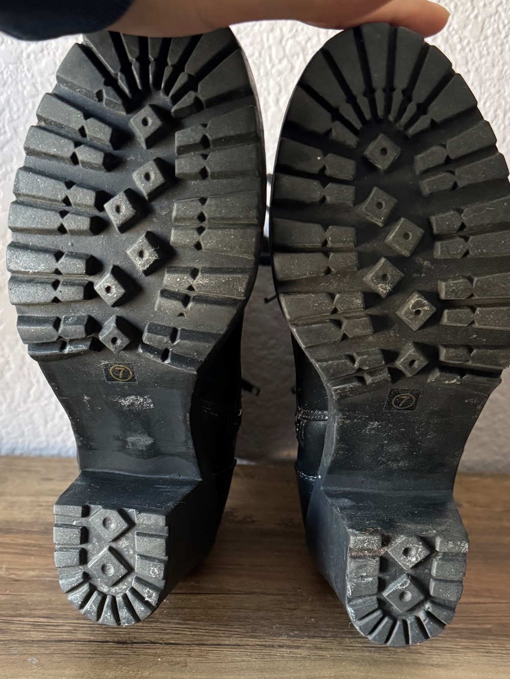 Black Leather Lace-up Combat Boots with Chunky Heel - Picture 3 of 3